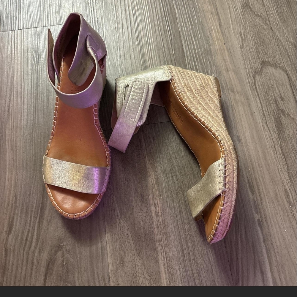 Gentle Souls Leather Metallic Espadrille Wedges